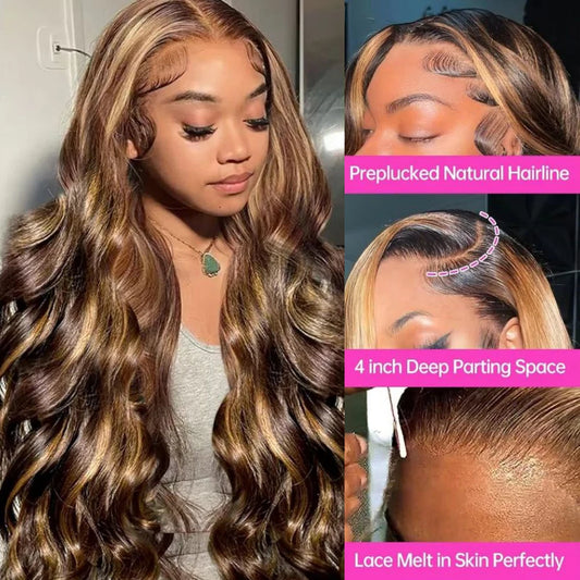 Ombre Brown Body Wave Human Hair Wig